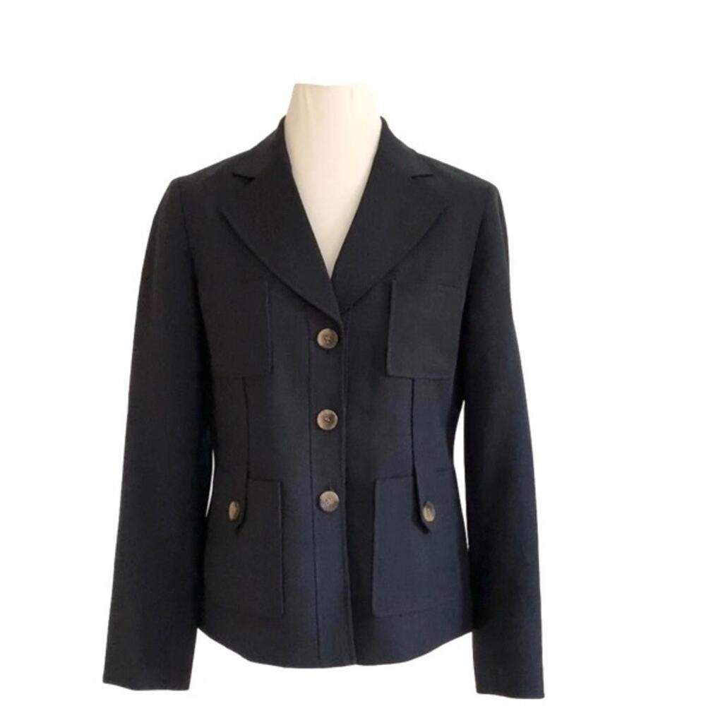 Evan Picone Suit Blazer Jacket Blue Button Front Safari Business Career Size 8